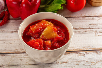 Hungarian lecho with pepper and tomato