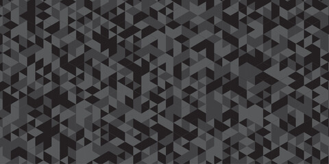 Fototapeta premium Abstract geometric black and gray background seamless mosaic and low polygon triangle texture wallpaper. Triangle shape retro wall grid pattern geometric ornament tile vector square element. 