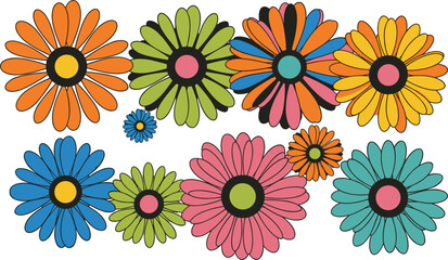 Abstract Geometric Groovy Daisy Flowers.