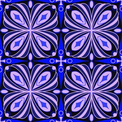 abstract seamless pattern,pink, blue curves ,painted create to flowershape, leaves, black background in geometric patterns as sarong,fabric,tile,printed fabric,batik,tablecloth patterns.