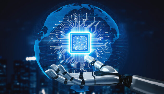 Artificial intelligence global network with robot hand