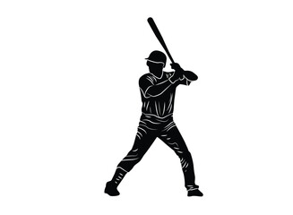 Obraz premium Silhouette of baseball player preparing to hit the ball. Athlete. Illustration. Vector.