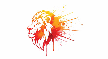 Stylized 2D illustration of a vibrant lion's head featuring a dynamic watercolor burst explosion spreading across the isolated white background.