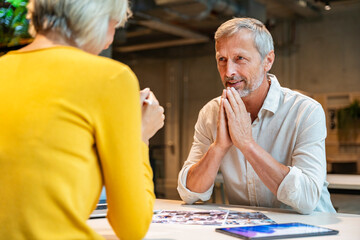 Thoughtful business meeting in modern office with professional discussion