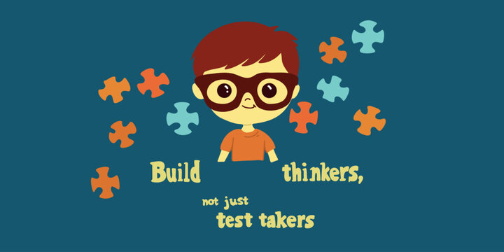 flat vector inspirational education banner with text build thinkers not just test - Powered by Adobe