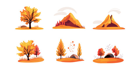 cozy autumn forest landscapes flat vector illustration pack