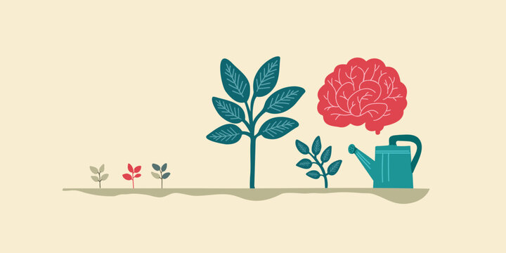 flat vector brain inspiration watering concept illustration