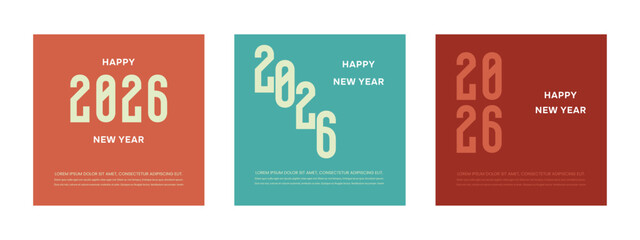 A collection of creative Happy New Year 2026 typography designs on colorful backgrounds, perfect for greeting cards, banners, posters, or social media posts.