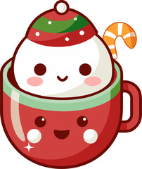 Christmas cocoa with marshmallows in the shape of a snowman. Cute Christmas print. stock illustration , white background 