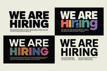 We are hiring signage with colorful text and bold typography