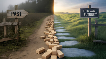 Embrace the future and leave the past behind, walking towards opportunity with a path of hope and success leading to a brighter tomorrow today