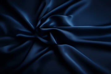 Dark soft cobalt blue, cerulean sapphire yale blue silk satin fabric material. Luxury elegant background. Wave line crumpled swirl. Abstract brilliant smooth rich royal velvet wallpaper. Fashion.