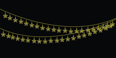 Golden Christmas vector art pattern with stars and floral ornament on a black background, perfect for a vintage winter invitation card design