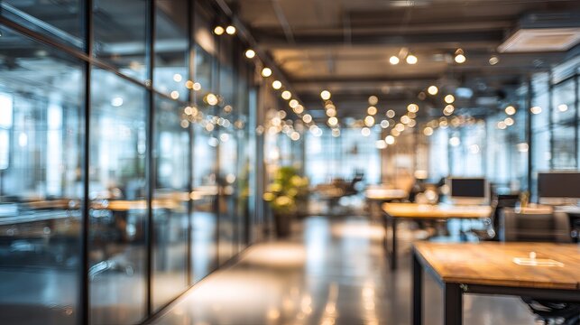 Stunning blurred office space with warm lighting evokes creativity and collaboration, perfect backdrop for innovation and professional success stories