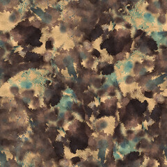Seamless watercolor camouflage pattern in earthy brown, beige and green tones. Natural organic texture perfect for fabrics, fashion, packaging, stationery, backgrounds and trendy outdoor themed design