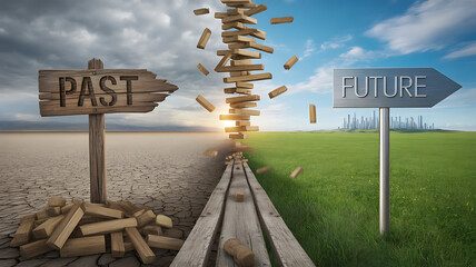 Leaving the past behind and building a brighter future, a path towards success and new beginnings, choosing hope and progress over stagnation