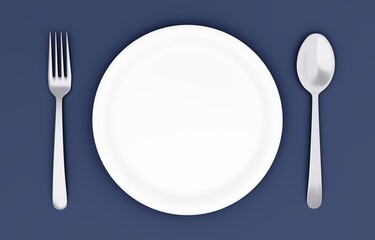 3Dイラスト_皿とカトラリー_ネイビー