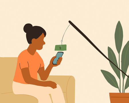 Person exposed to online scam via mobile phone at home