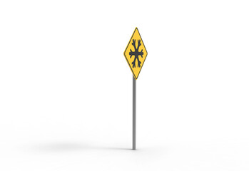 winter weather road sign angle view with shadow 3d render