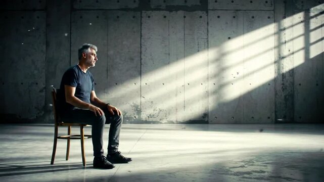 A solitary figure in a sunlit room, reflecting on thoughts in a moment of deep contemplation and silence.