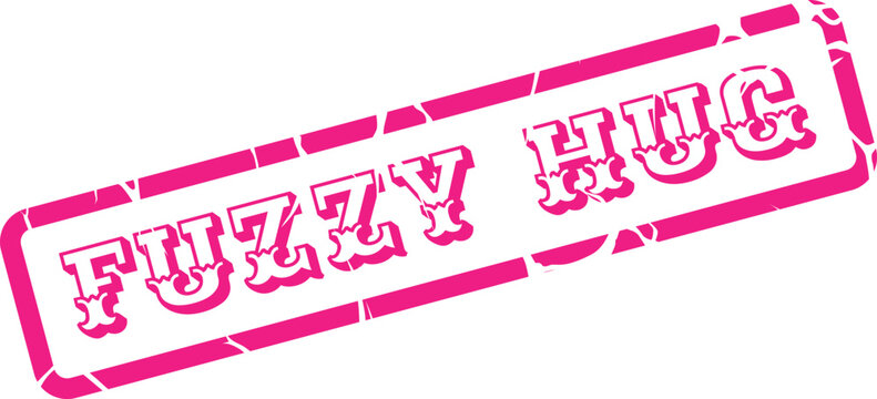 Vibrant pink textured Fuzzy Hug stamp graphic conveying warmth and comfort