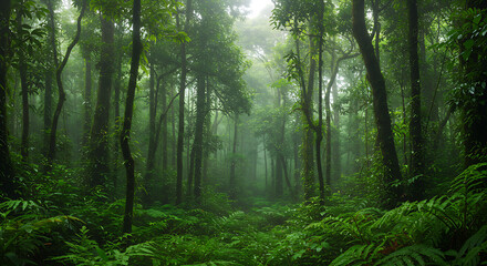 Obraz premium Lush Green Rainforest with Mist