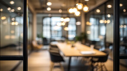Stylish conference room glows, inviting collaboration and innovative thinking in a modern office space perfect for business meetings and creative teams