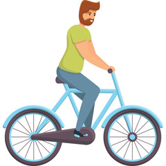 Man Riding A Bicycle Outdoors On A Sunny Day With A Transparent Background Wearing A Light Green T Shirt And Blue Jeans