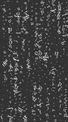 Falling letters of English language. White chalk