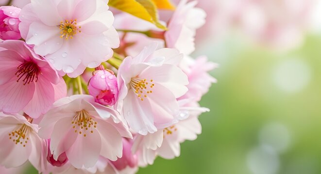 Beautiful blooming sakura flowers with delicate pink petals in spring - Powered by Adobe