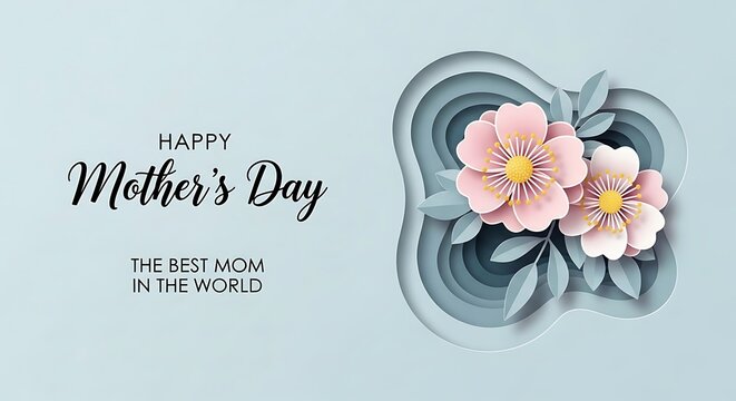 Delicate floral design for Mothers Day celebration expressing love and appreciation to the best mom in the world with layered paper effect adding depth and elegance to the occasion - Powered by Adobe