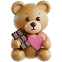 Teddy Bear Hugging Love Symbol and Chocolate Bars for Valentine's Day