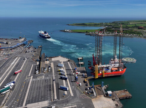 Aerial View of P&O Car Ferry European Highlander in Port of Larne Northern Ireland Cairnryan Scotland 11-18-2025