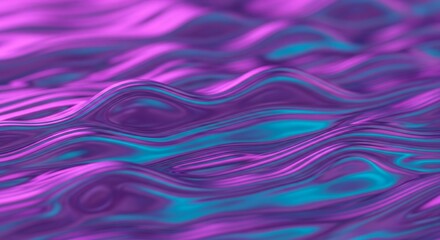 Abstract background of flowing purple and cyan liquid metal waves with a smooth, iridescent texture.