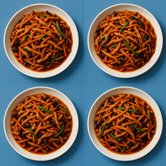 four Fish-Fragrant Shredded Pork on Blue Background - Feels like an image inserted in a magazine