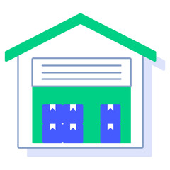 Warehouse Icon, Storage Facility, Logistics Center, Inventory Warehouse, Distribution Depot, Illustration