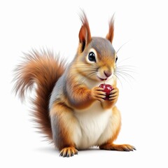 Fototapeta premium Adorable squirrel holding a red berry isolated on white background, a charming and delightful scene