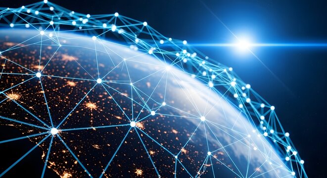 Global network connecting the world with digital technology and communication infrastructure - Powered by Adobe