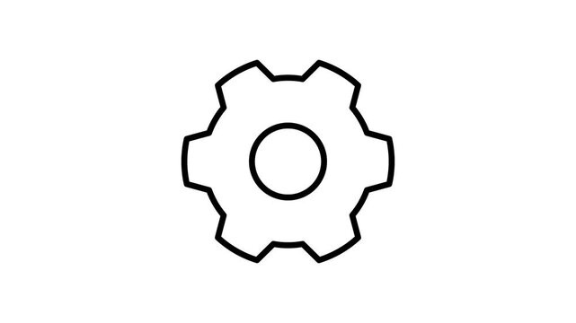 Animated Single black gear rotating on white background