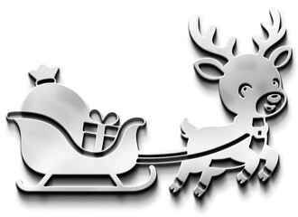 Silver Metallic Reindeer Icon Pulling Santa Sleigh With Gifts