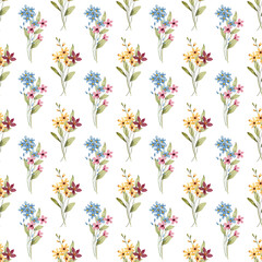 Seamless pattern, flower background with watercolor bouquets. Repeat fabric wallpaper print texture. Perfectly for backdrop, wrapped paper.