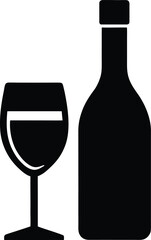 Wine bottle and wine glass vector icon on white background