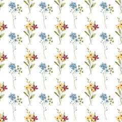 Seamless pattern, flower background with watercolor bouquets. Repeat fabric wallpaper print texture. Perfectly for backdrop, wrapped paper.