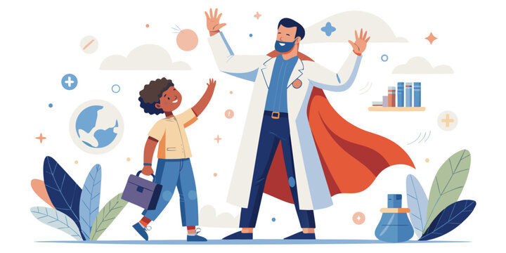 Pediatrician Superhero Vector | Child Healthcare Hero Illustration