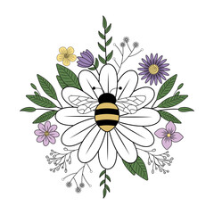 A vintage style illustration showing floral bumblebee