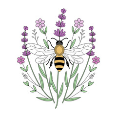 A vintage style illustration depicting honey bee