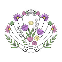A vintage style illustration depicting seashell