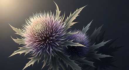 Detailed artistic rendering of a thistle plant with dark background