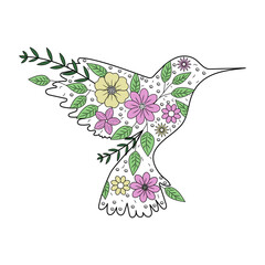 A vintage style illustration showing floral bird