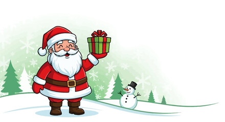Santa Claus with Gift in Winter Wonderland A Festive Holiday Illustration
